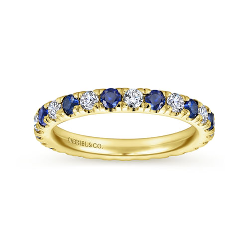 14K Yellow Gold French Pavé Sapphire and Diamond Eternity Ring