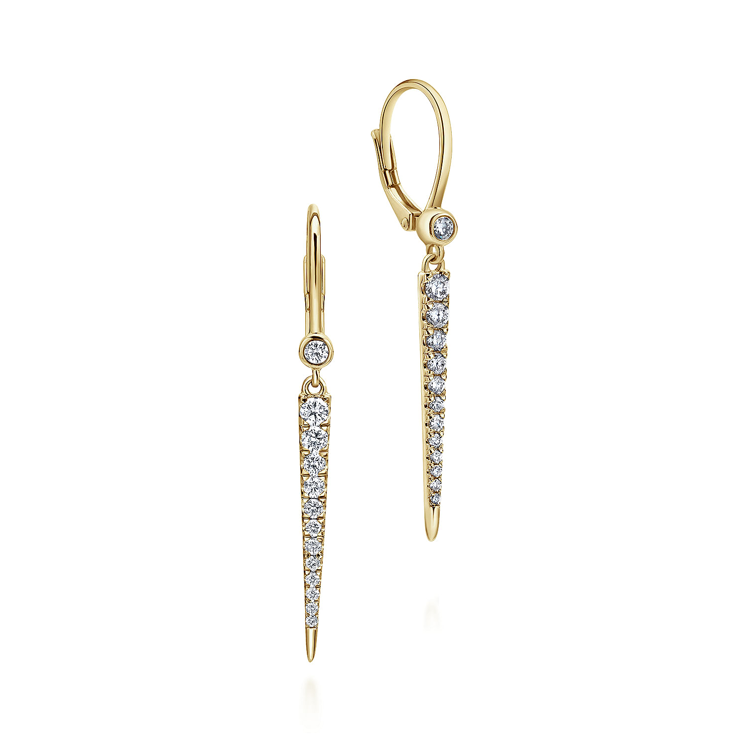 14K Yellow Gold Front Back Tapered Diamond Drop Earrings