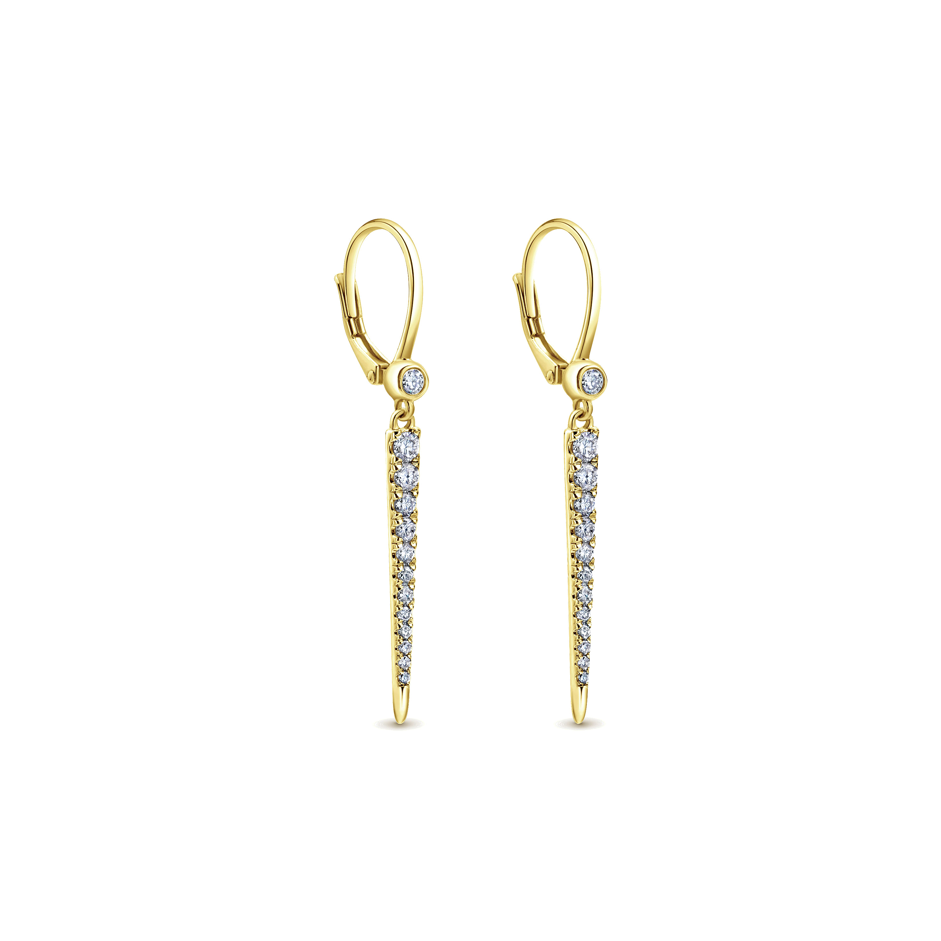 14K Yellow Gold Front Back Tapered Diamond Drop Earrings