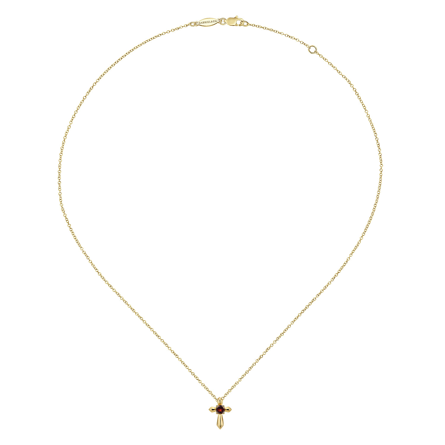 14K Yellow Gold Garnet Cross Pendant Necklace