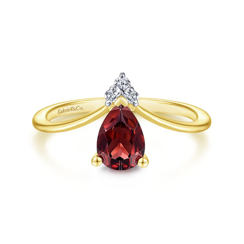 14K Yellow Gold Garnet Diamond Chevron Ring