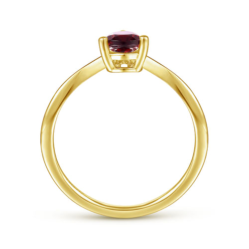 14K Yellow Gold Garnet Diamond Chevron Ring