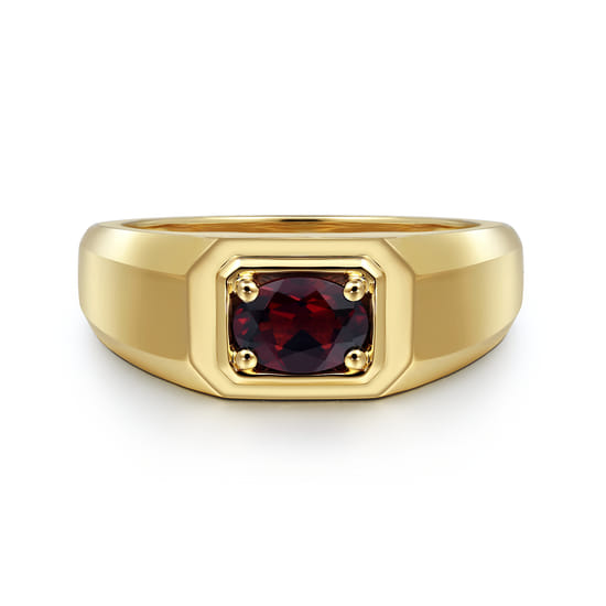 14K Yellow Gold Garnet Signet Ring