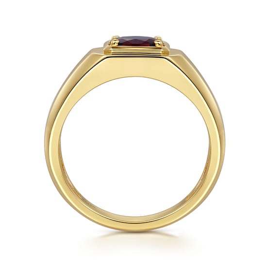 14K Yellow Gold Garnet Signet Ring angle 2