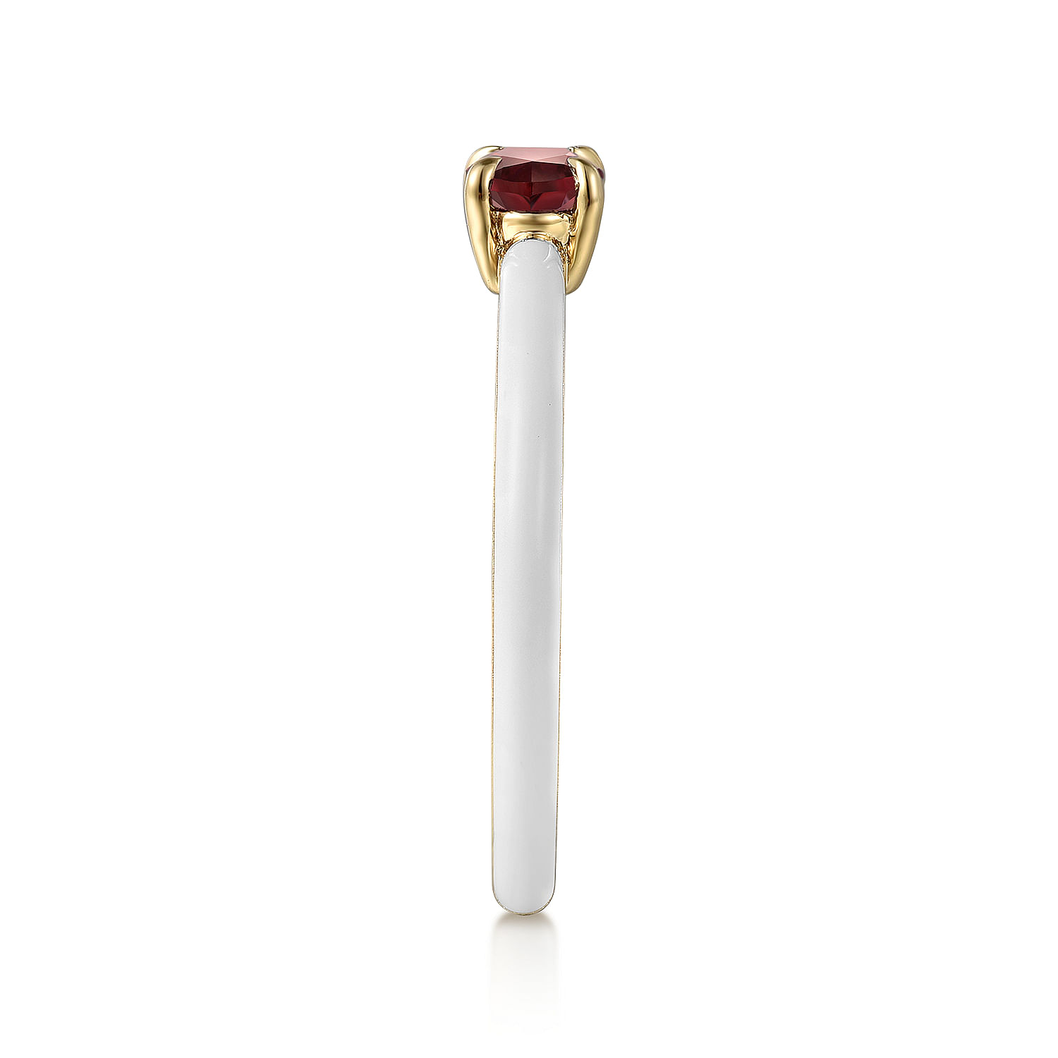 14K Yellow Gold Garnet Stackable Ring with White Enamel