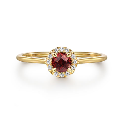 14K Yellow Gold Garnet and Diamond Halo Promise Ring