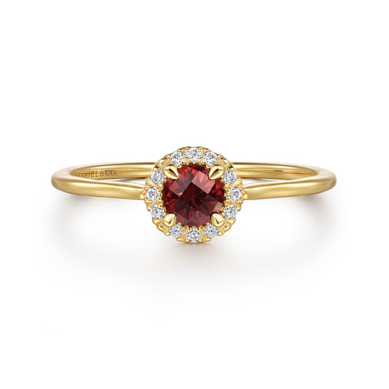 Gabriel - 14K Yellow Gold Garnet and Diamond Halo Promise Ring