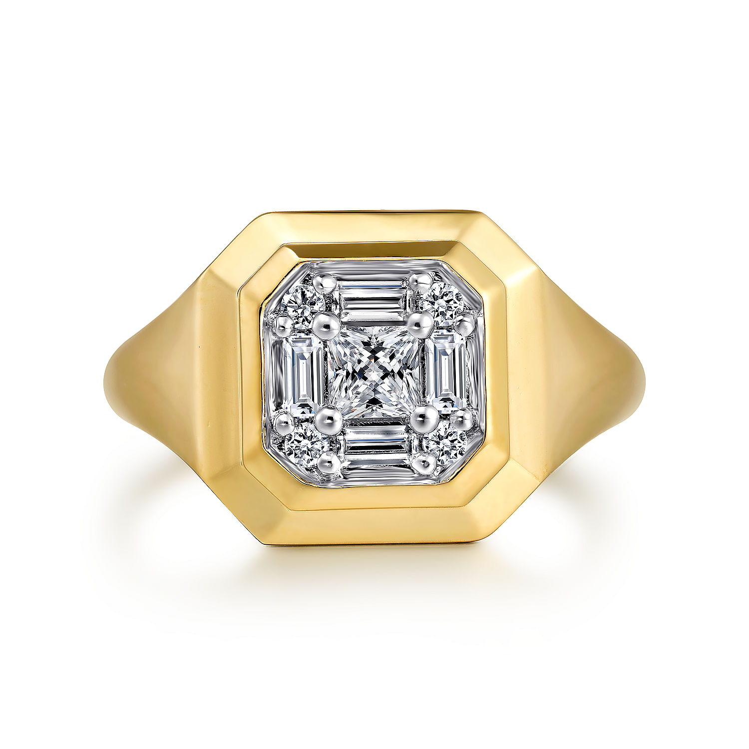 Gabriel - 14K Yellow Gold Geometric Baguette Diamond Signet Ring