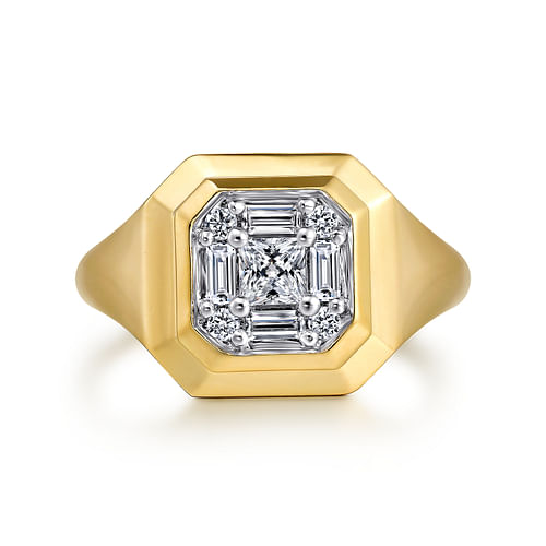 14K Yellow Gold Geometric Baguette Diamond Signet Ring