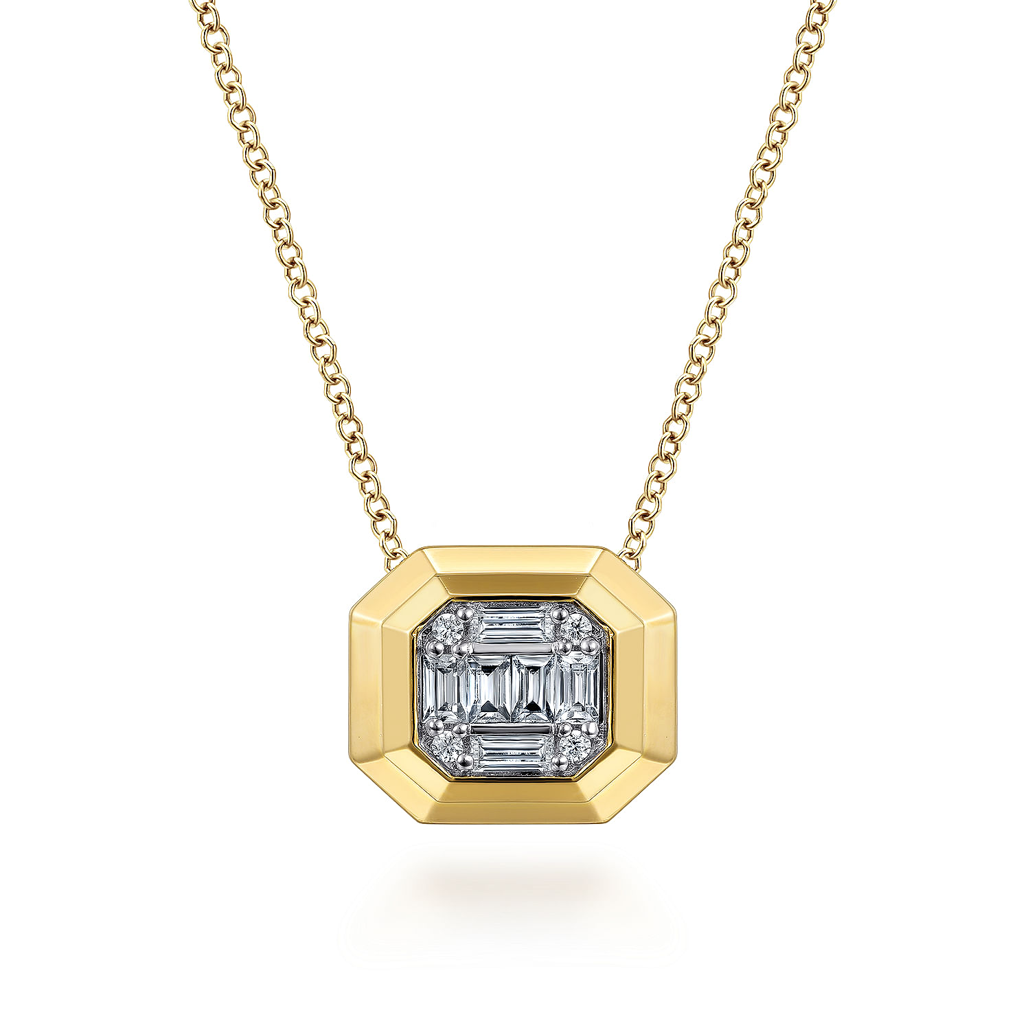 Gabriel - 14K Yellow Gold Geometric Baguette and Round Diamond Pendant Necklace