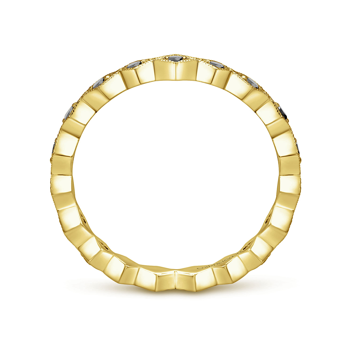 14K Yellow Gold Geometric Black Diamond Stackable Ring