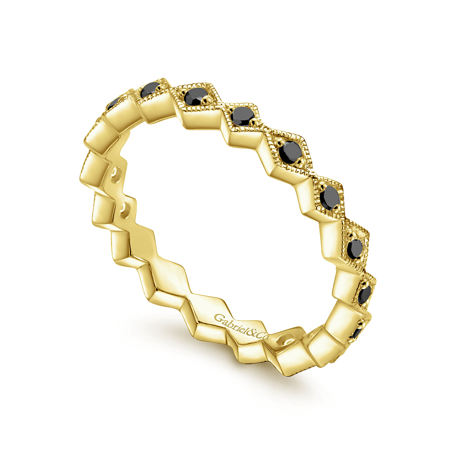 14K Yellow Gold Geometric Black Diamond Stackable Ring
