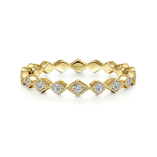 14K Yellow Gold Geometric Diamond Stackable Ring