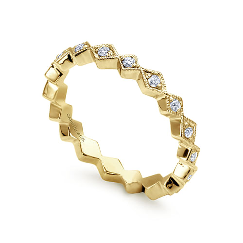 14K Yellow Gold Geometric Diamond Stackable Ring