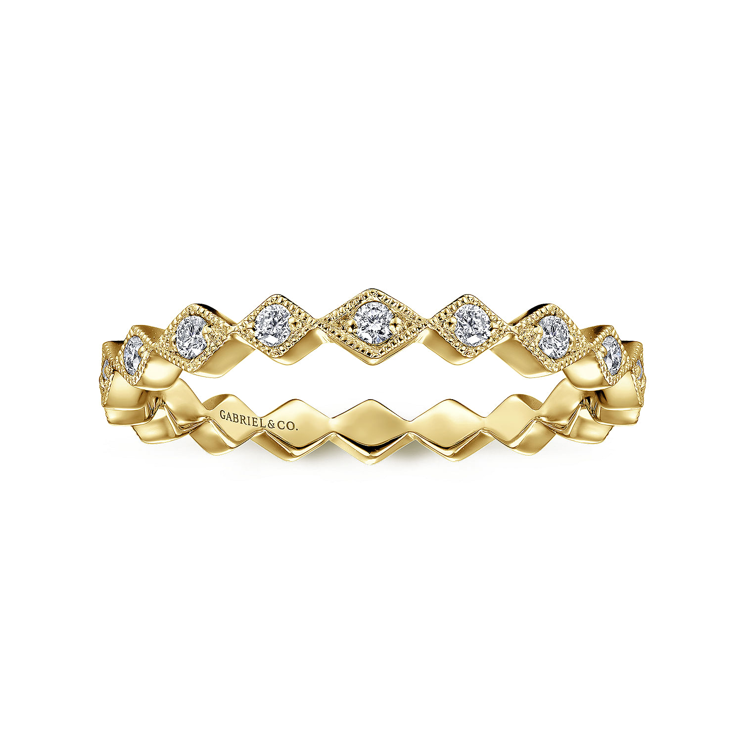 14K Yellow Gold Geometric Diamond Stackable Ring