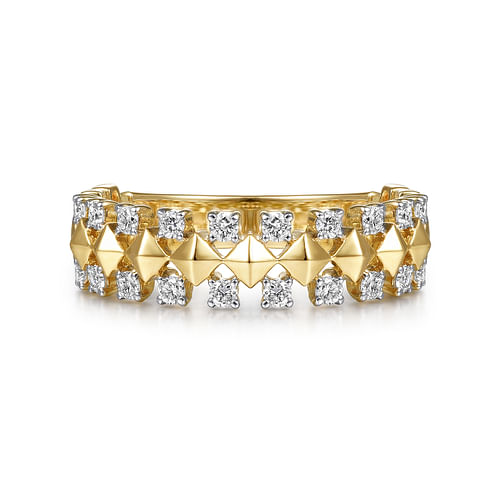 14K Yellow Gold Geometric Diamond Station Grommet Ring