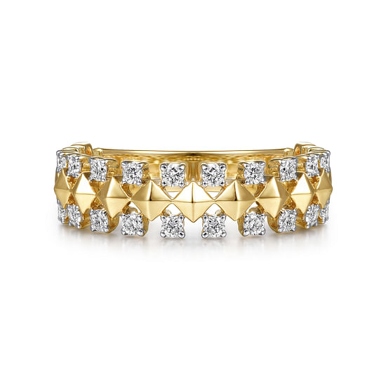 Gabriel - 14K Yellow Gold Geometric Diamond Station Grommet Ring