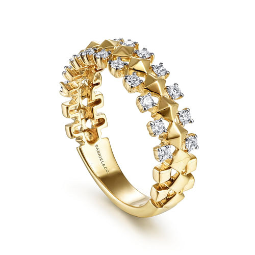 14K Yellow Gold Geometric Diamond Station Grommet Ring