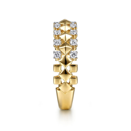 14K Yellow Gold Geometric Diamond Station Grommet Ring