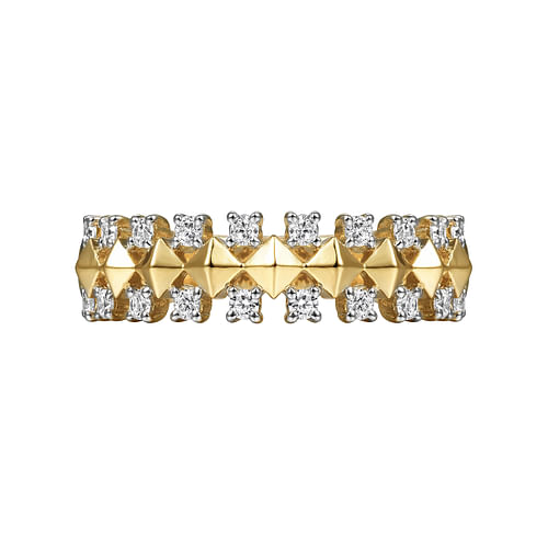 14K Yellow Gold Geometric Diamond Station Grommet Ring