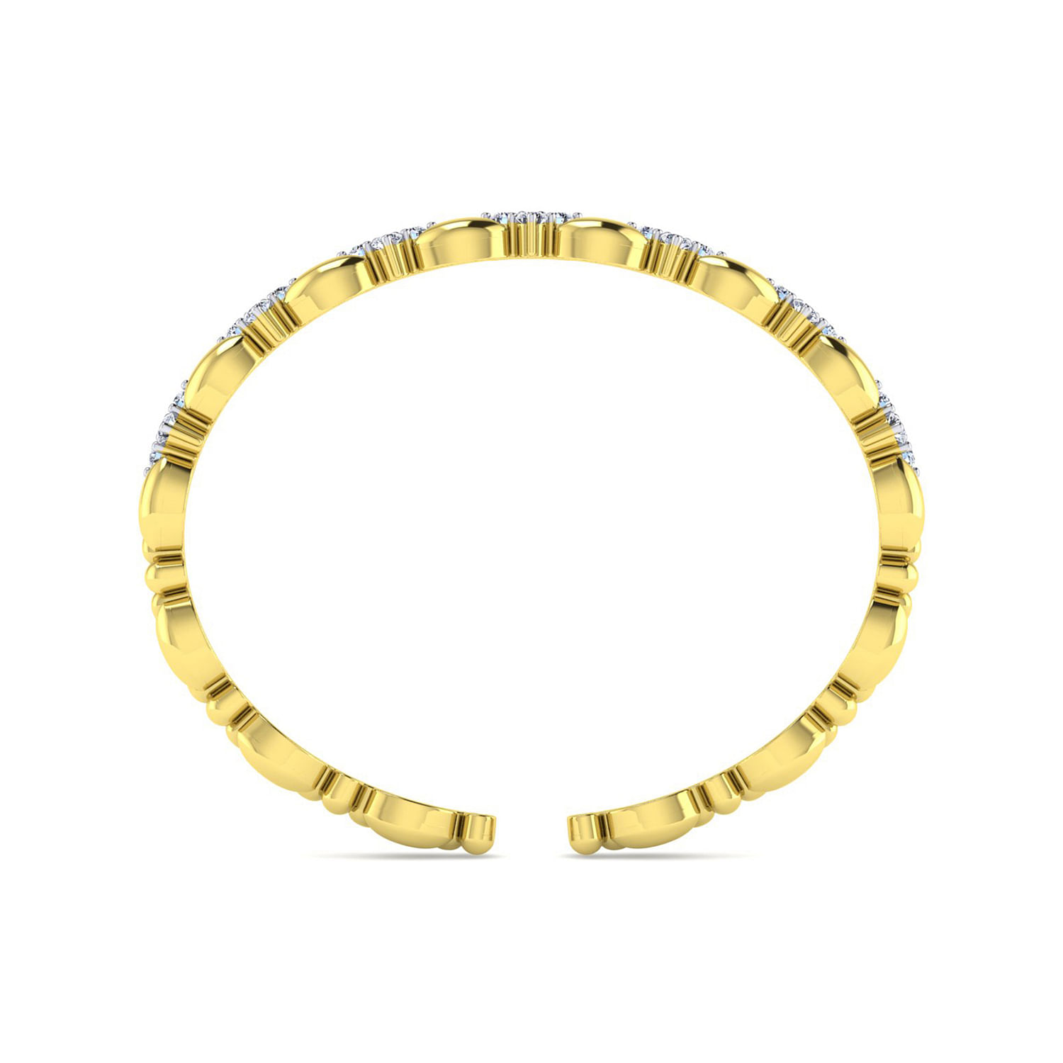 14K Yellow Gold Geometric Diamond Station Open Cuff Bracelet