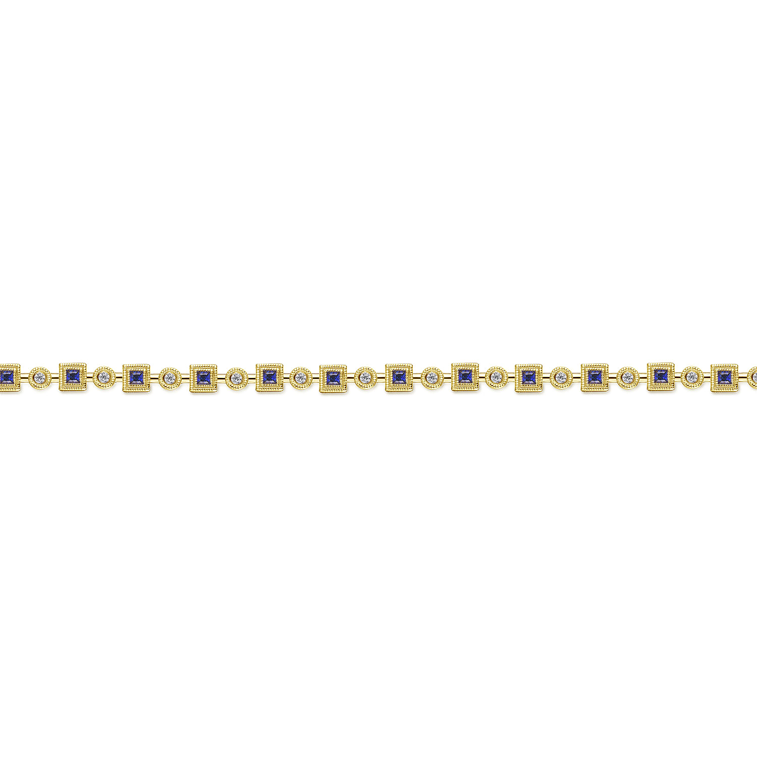 14K Yellow Gold Geometric Diamond and Sapphire Tennis Bracelet