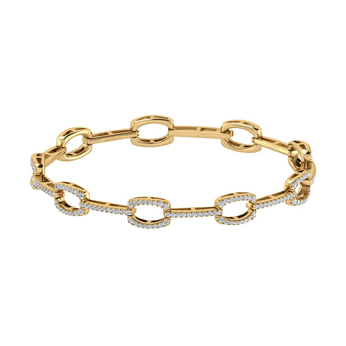 14K Yellow Gold Geometric Link Diamond Tennis Bracelet