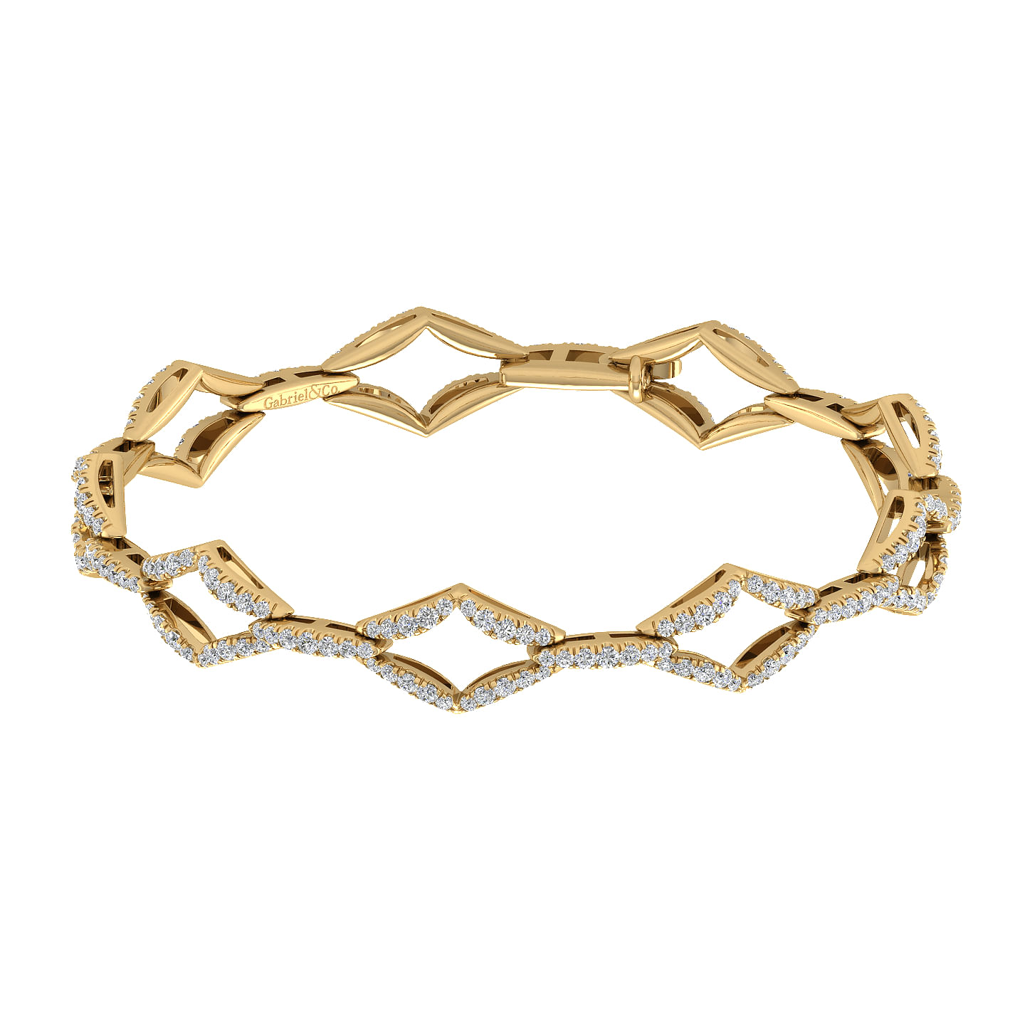 14K Yellow Gold Geometric Link Diamond Tennis Bracelet
