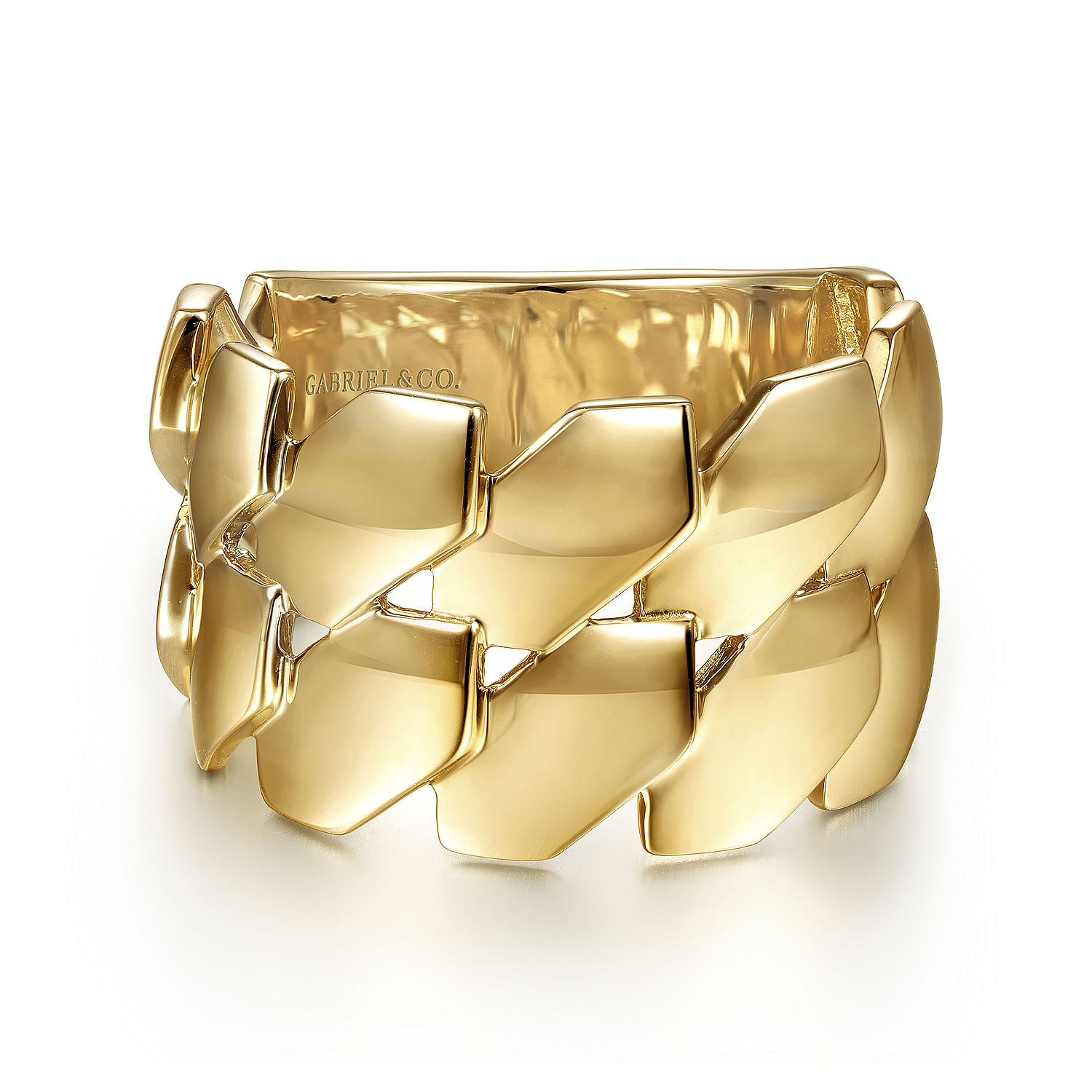 14K Yellow Gold Geometric Pattern Wide Band Ring