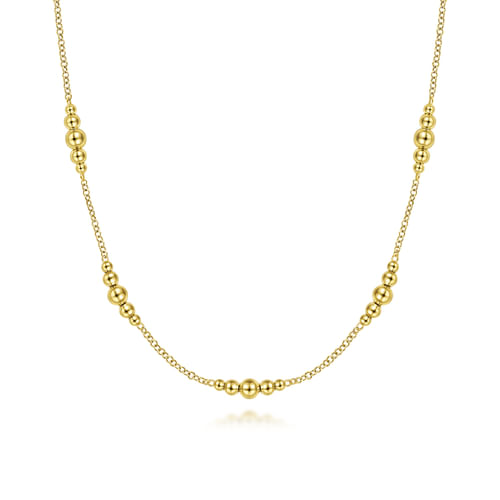 14K Yellow Gold Graduated Bujukan Beads Station Necklace
