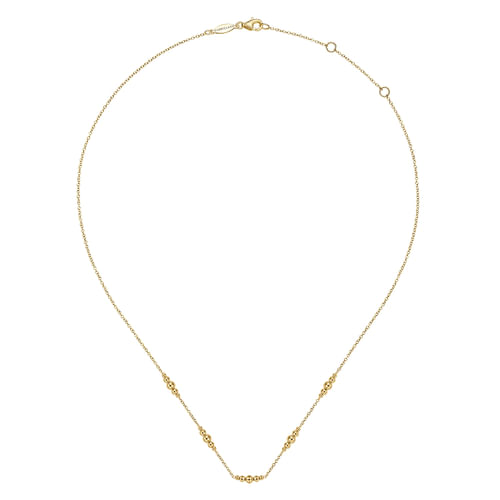 14K Yellow Gold Graduated Bujukan Beads Station Necklace
