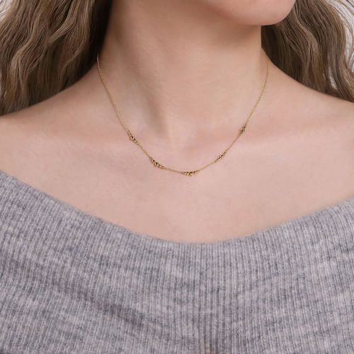 14K Yellow Gold Graduated Bujukan Beads Station Necklace