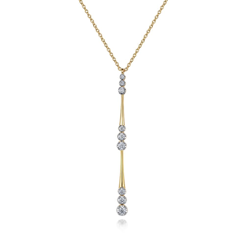 14K Yellow Gold Graduated Diamond Station Drop Y Necklace 