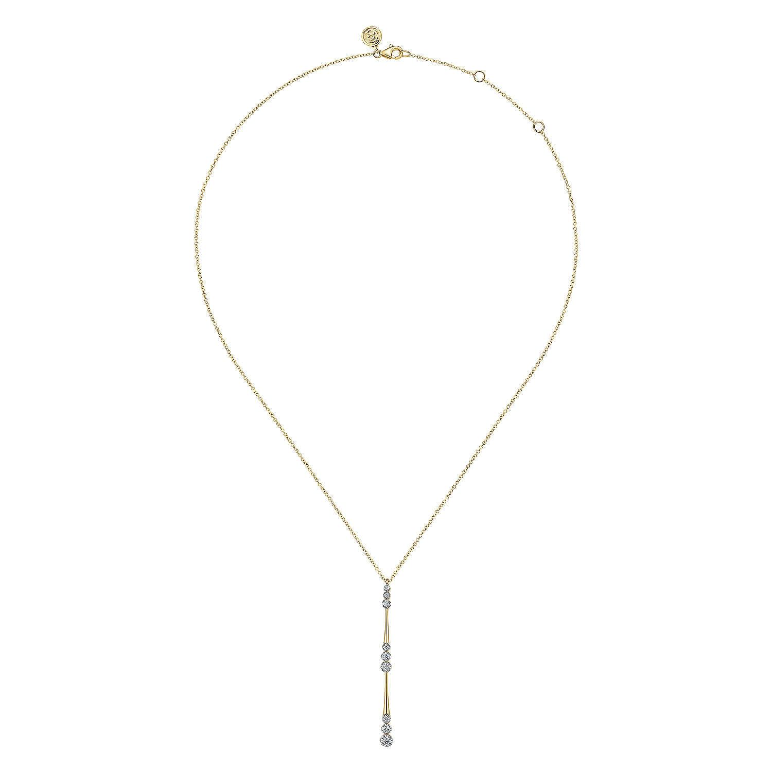14K Yellow Gold Graduated Diamond Station Drop Y Necklace 