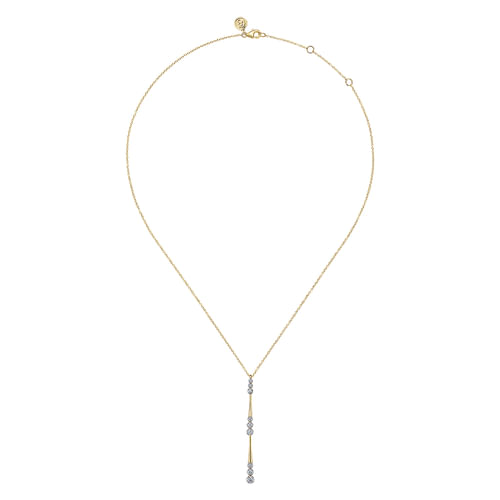 14K Yellow Gold Graduated Diamond Station Drop Y Necklace 