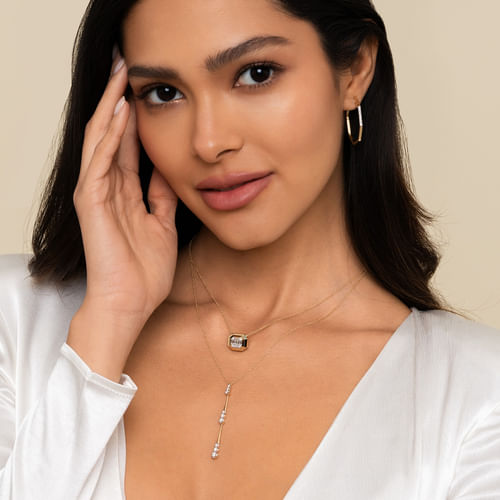 14K Yellow Gold Graduated Diamond Station Drop Y Necklace 