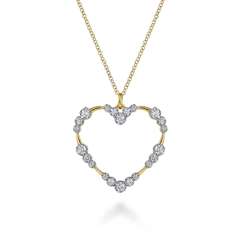 14K Yellow Gold Graduated Diamond Station Heart Pendant Necklace 