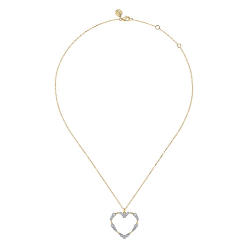 14K Yellow Gold Graduated Diamond Station Heart Pendant Necklace 