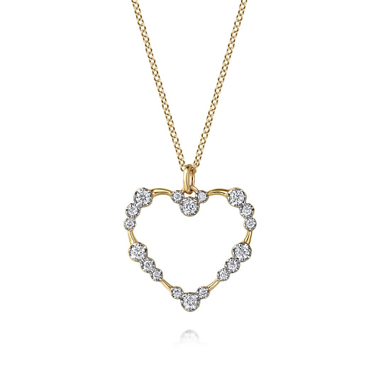 Gabriel - 14K Yellow Gold Graduated Diamond Station Heart Pendant Necklace 