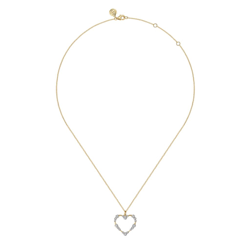 14K Yellow Gold Graduated Diamond Station Heart Pendant Necklace 