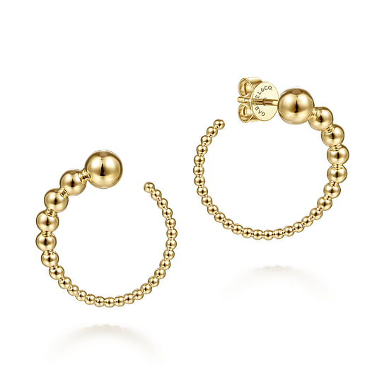 Gabriel - 14K Yellow Gold Graduating Ball Post Hoop Earrings