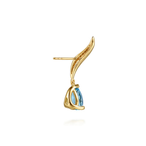 14K Yellow Gold Graduating Bujukan Pear Blue Topaz Stud Earrings 14K Yellow Gold Graduating Bujukan Pear Blue Topaz Stud Earrings