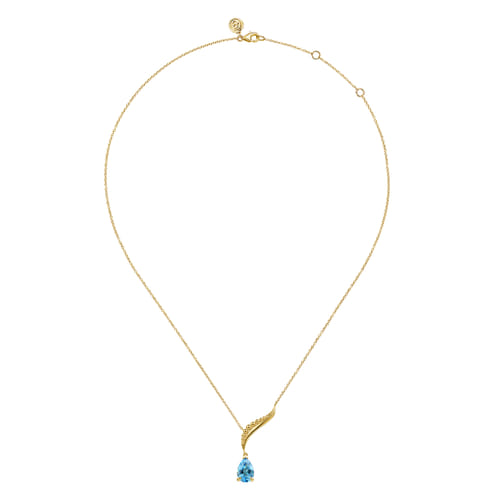 14K Yellow Gold Graduating Bujukan Pear Blue Topaz Y Necklace