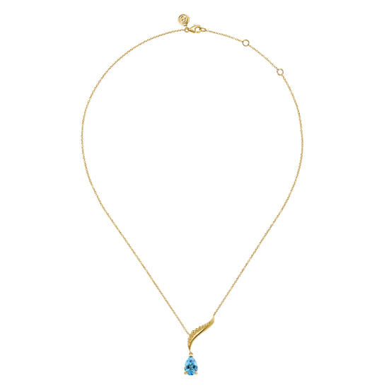 14K Yellow Gold Graduating Bujukan Pear Blue Topaz Y Necklace angle 2