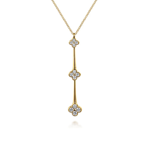 14K Yellow Gold Graduating Diamond Cluster Vertical Bar Necklace