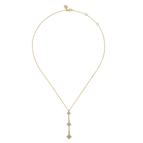14K Yellow Gold Graduating Diamond Cluster Vertical Bar Necklace