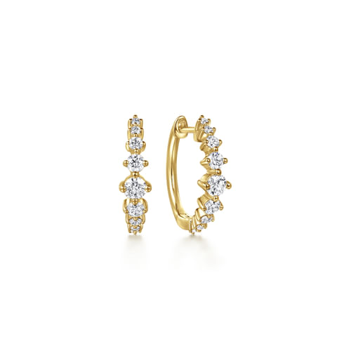 14K Yellow Gold Graduating Diamond Huggie Earrings