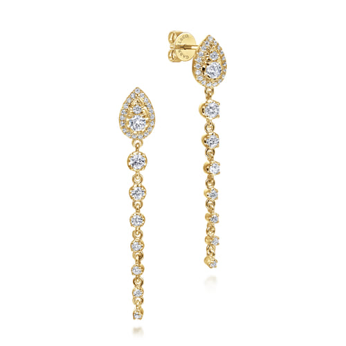 14K Yellow Gold Graduating Diamond Stud Drop Earrings 14K Yellow Gold Graduating Diamond Stud Drop Earrings