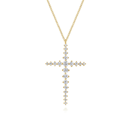 14K Yellow Gold Graduating Diamonds Cross Necklace