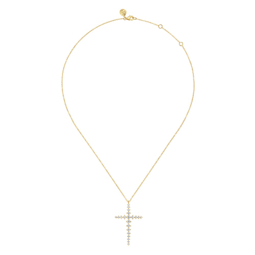 14K Yellow Gold Graduating Diamonds Cross Necklace